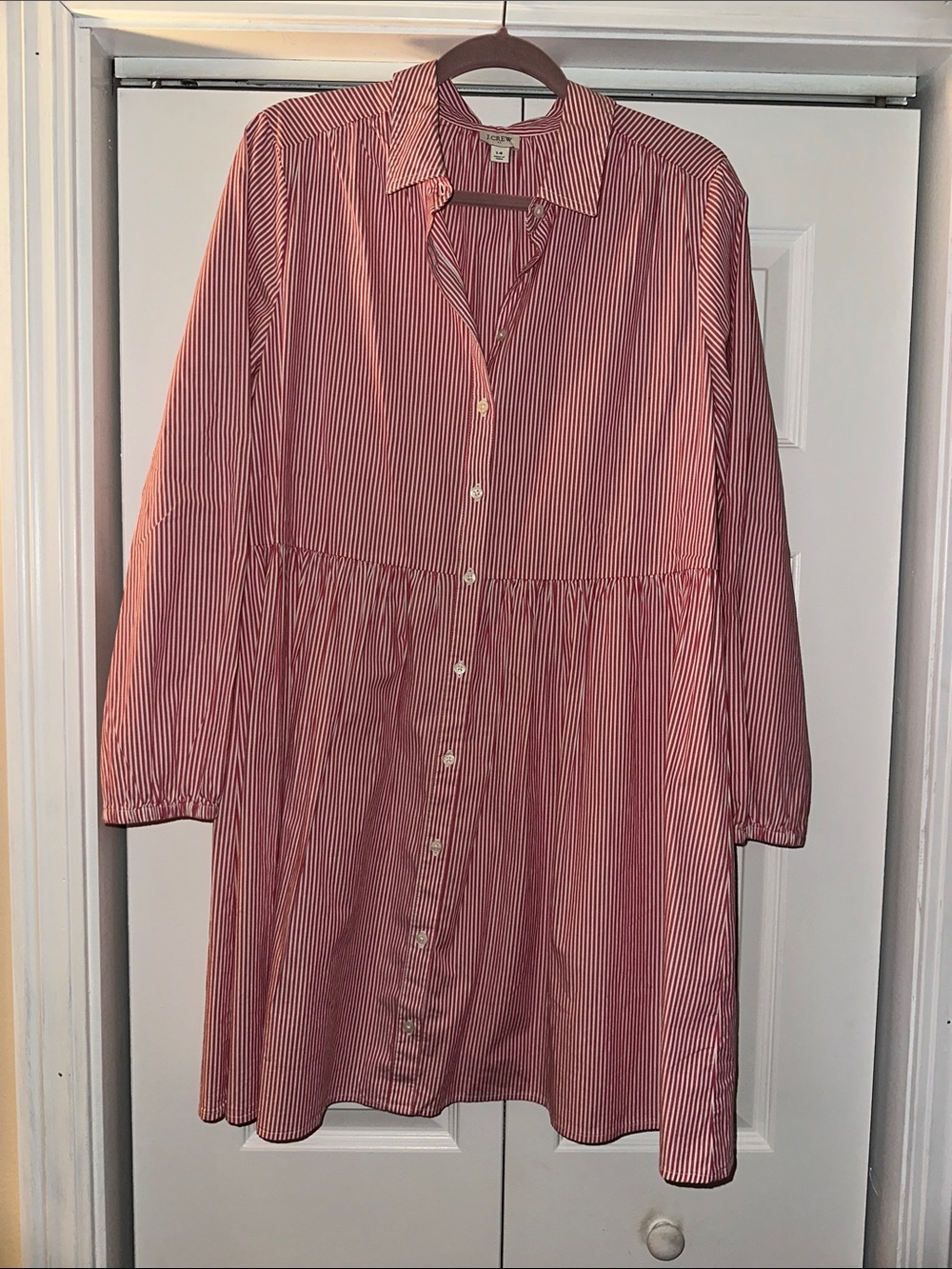 Striped Button-Front Shirt Dress in Pink and White